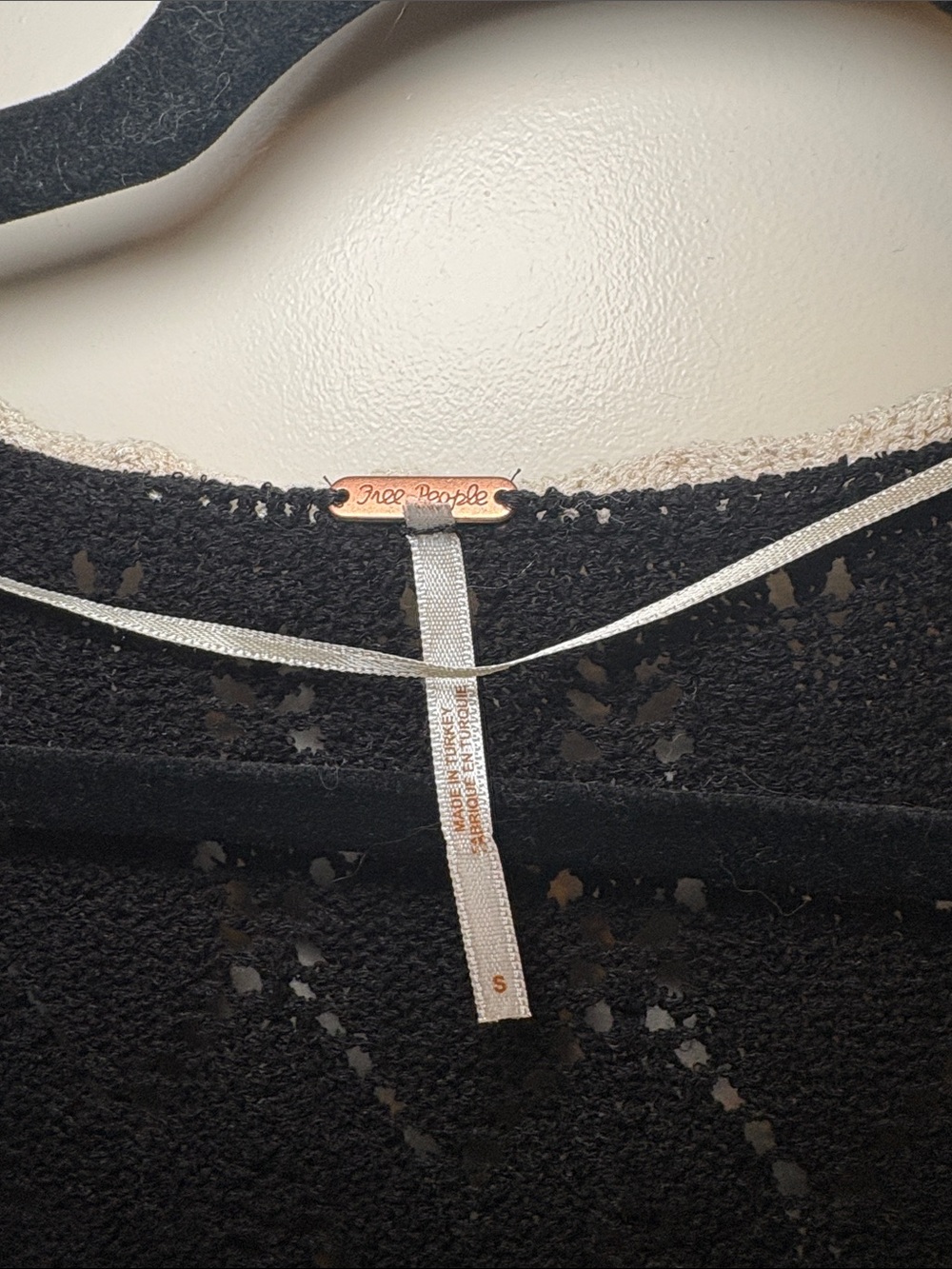 Free People Black Knit Cardigan with Cream Trim - Picture 2 of 8